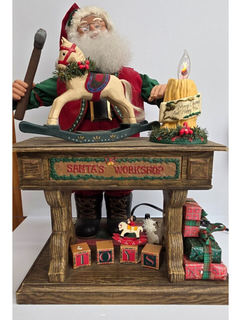 Animated Santa’s Workshop Christmas Figure Hammer Rocking Horse Lighted Tested